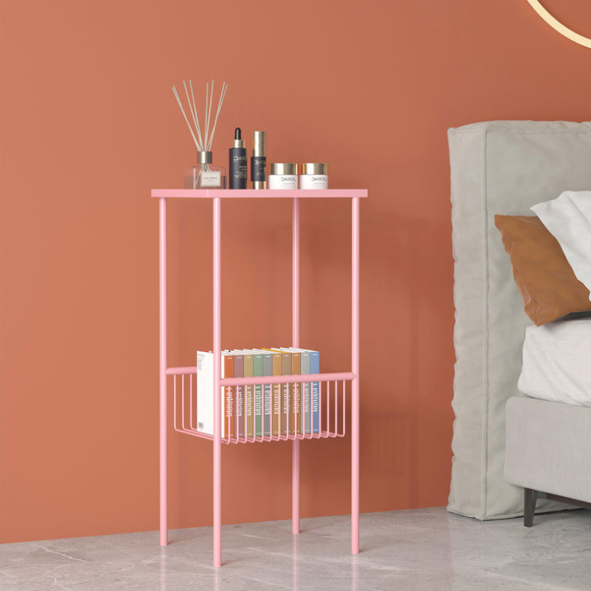 Matorino -Tables End Modern Metal Sofa Side with Storage Organizer Basket, Small Spaces Coffee Tea End.