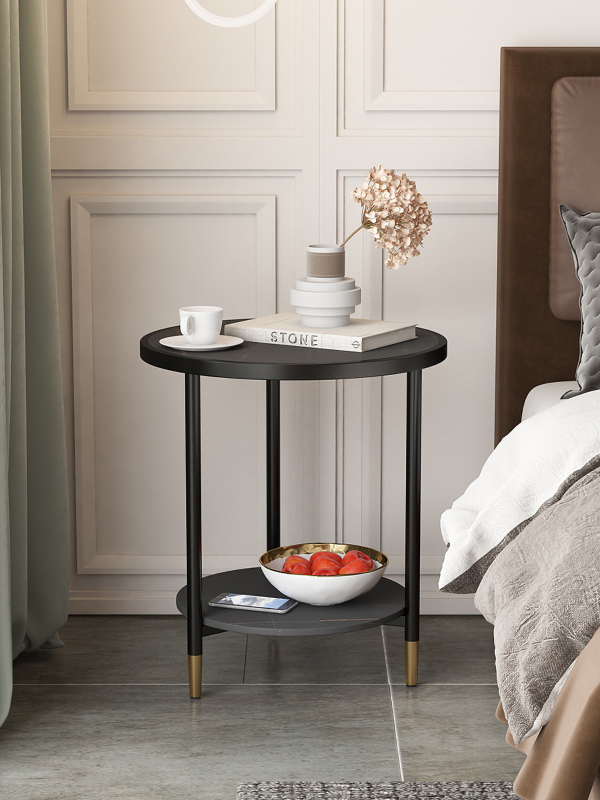 Matorino -Bedside Tables Round 2-Tier Sofa Side Coffee End Table, Balcony Leisure Display Rack, Home Modern Simple Small Furniture,(Sintered Stone Top).