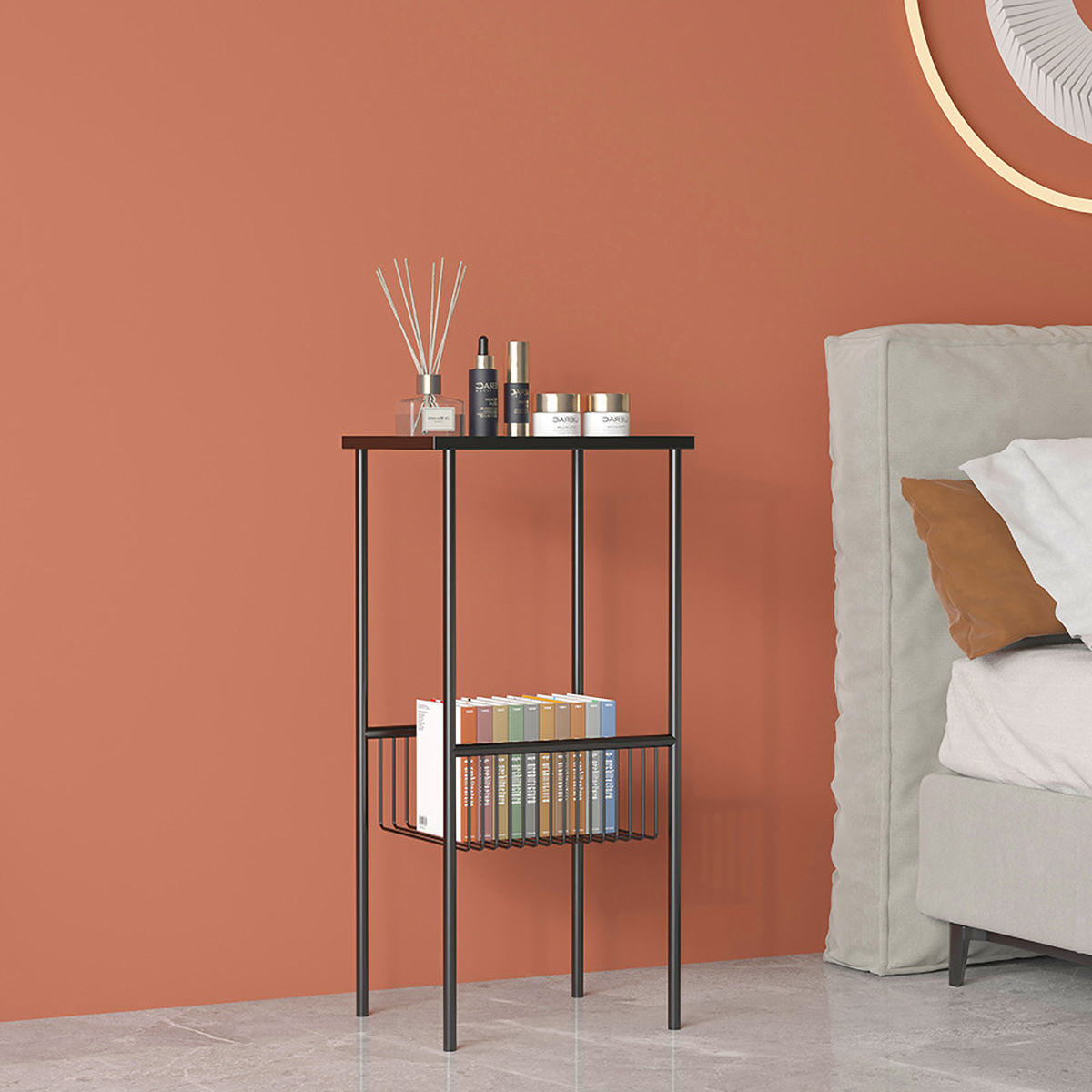 Matorino -Tables End Modern Metal Sofa Side with Storage Organizer Basket, Small Spaces Coffee Tea End.
