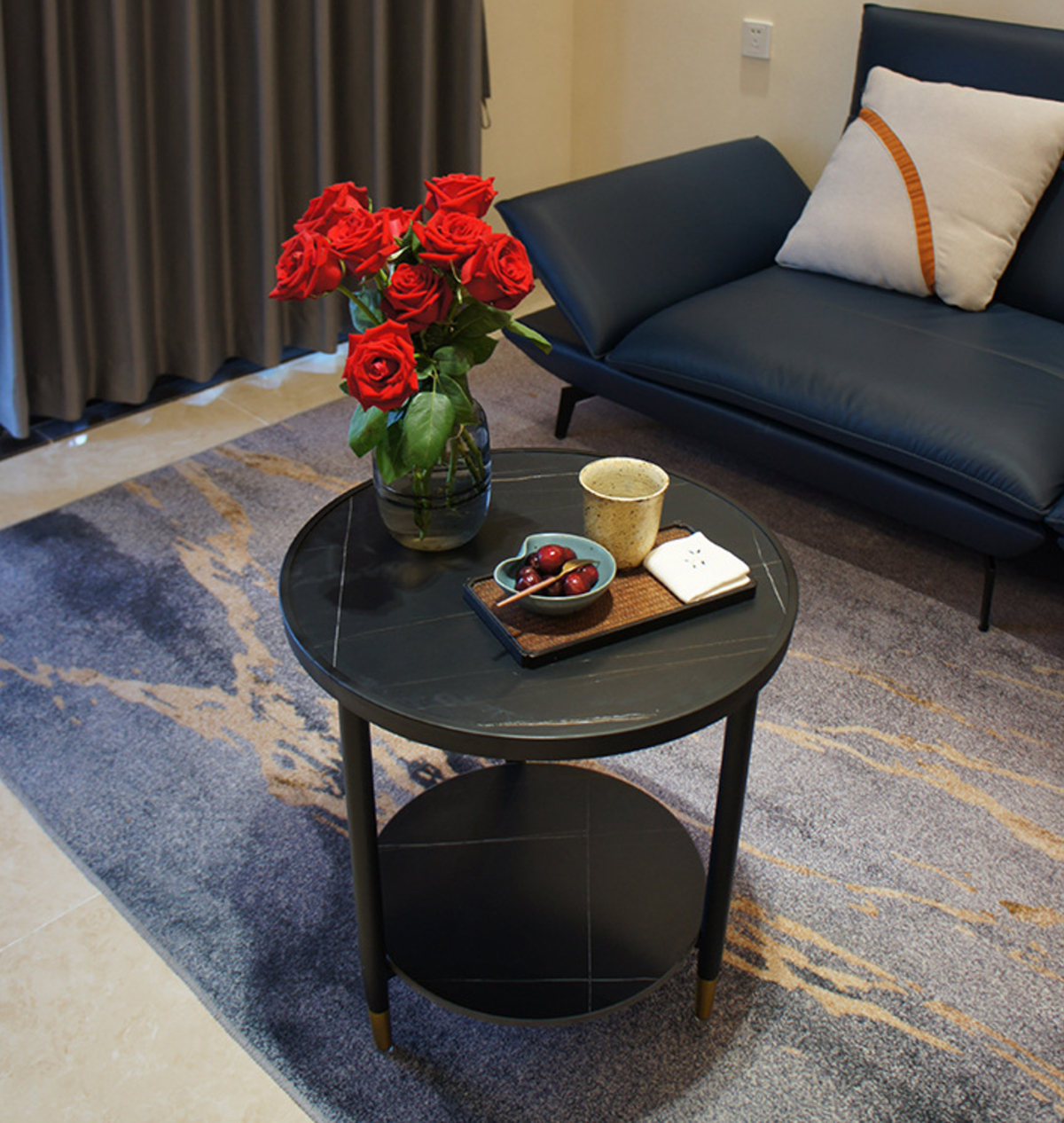 Matorino -Bedside Tables Round 2-Tier Sofa Side Coffee End Table, Balcony Leisure Display Rack, Home Modern Simple Small Furniture,(Sintered Stone Top).