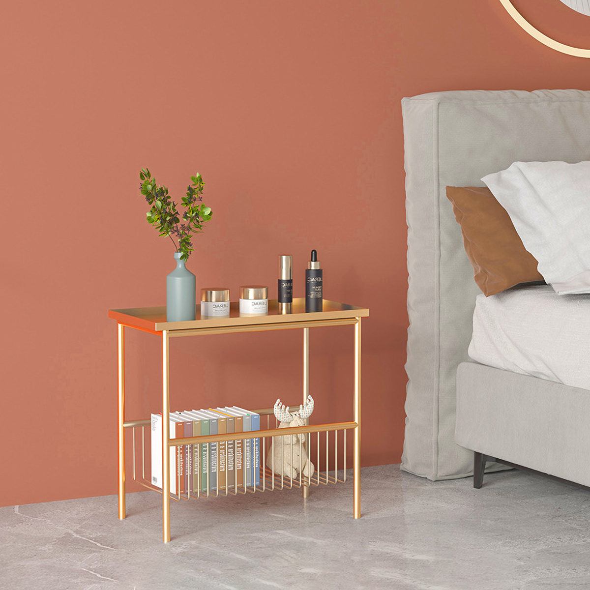 Matorino -Tables End Modern Metal Sofa Side with Storage Organizer Basket, Small Spaces Coffee Tea End.