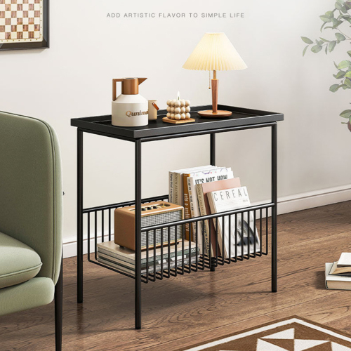 Matorino -Tables End Modern Metal Sofa Side with Storage Organizer Basket, Small Spaces Coffee Tea End.