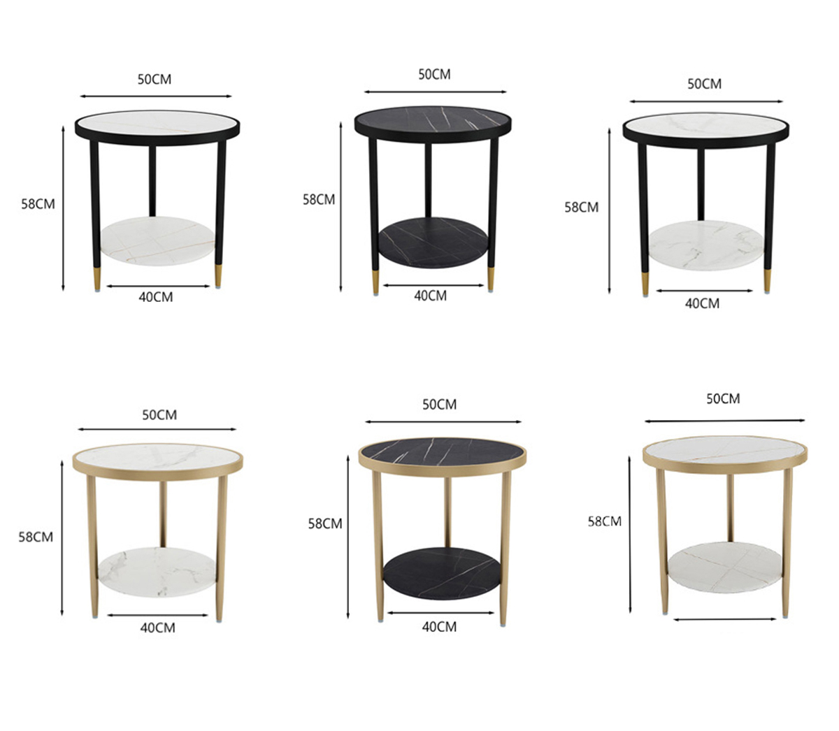 Matorino -Bedside Tables Round 2-Tier Sofa Side Coffee End Table, Balcony Leisure Display Rack, Home Modern Simple Small Furniture,(Sintered Stone Top).