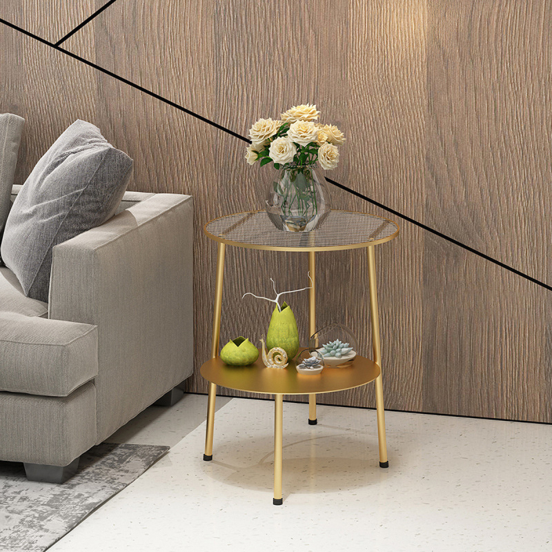 Matorino -Metal 2 Tier Accent Table with Shaded Glass Top, Mini Coffee Table, Nordic Minimalist Small Round Sofa Side Table.