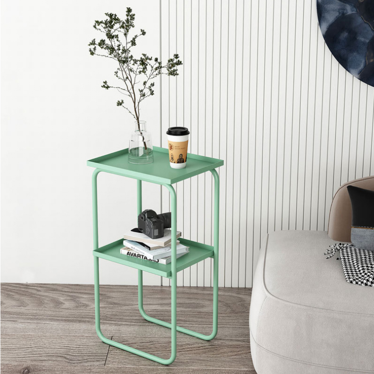 Matorino -Best End Table 2 Tier Coffee Table, Metal End Table Simple Style Side Table, Easy to Assemble Sofa Table for Living Room, Outdoor Center Table, Fashion Furniture.