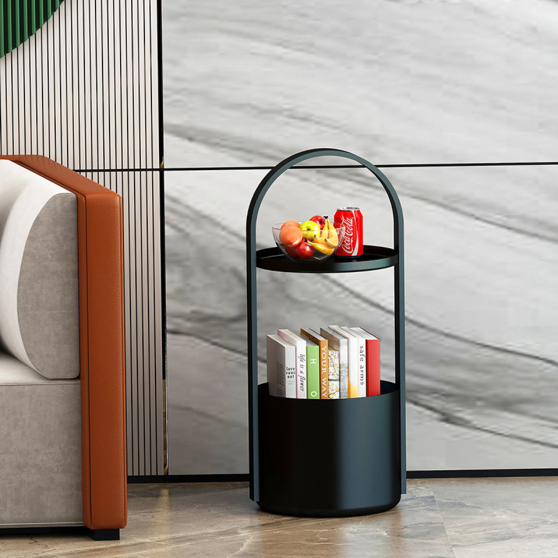 Matorino -Portable Coffee Table with Handle and Storage Basket, Nordic Light Luxury Creative Sofa Side Table, Corner Table Storage Racks, Accent Table for Living Room Bedroom.