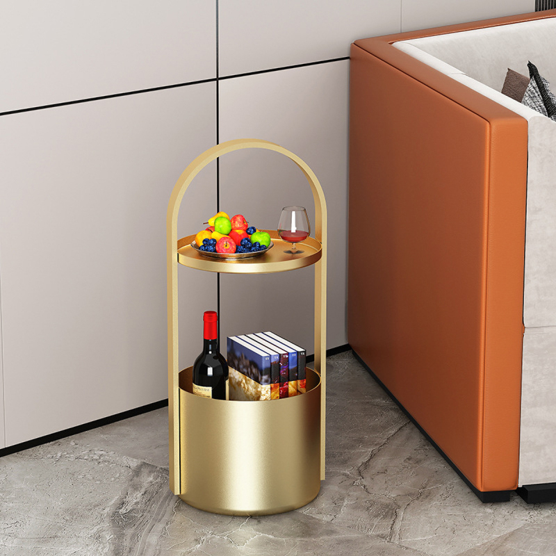 Matorino -Portable Coffee Table with Handle and Storage Basket, Nordic Light Luxury Creative Sofa Side Table, Corner Table Storage Racks, Accent Table for Living Room Bedroom.