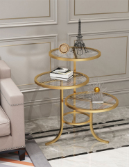 Matorino -Round End Table with Metal Frame, Side Table with 3-Tier Shelves, Small Table for Living Room Small Coffee Table.
