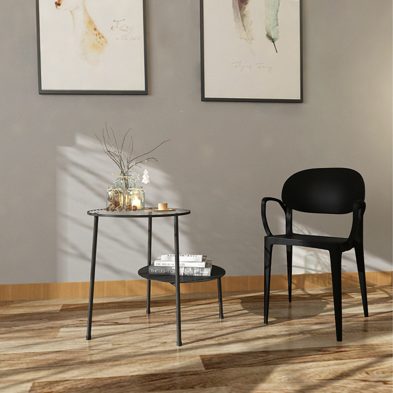 Matorino -Metal 2 Tier Accent Table with Shaded Glass Top, Mini Coffee Table, Nordic Minimalist Small Round Sofa Side Table.