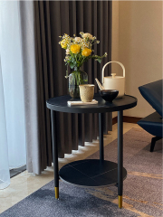 Matorino -Bedside Tables Round 2-Tier Sofa Side Coffee End Table, Balcony Leisure Display Rack, Home Modern Simple Small Furniture,(Sintered Stone Top).