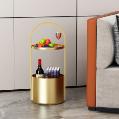Matorino -Portable Coffee Table with Handle and Storage Basket, Nordic Light Luxury Creative Sofa Side Table, Corner Table Storage Racks, Accent Table for Living Room Bedroom.