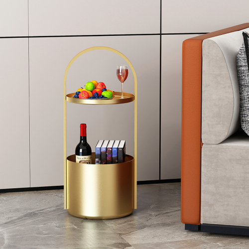 Matorino -Portable Coffee Table with Handle and Storage Basket, Nordic Light Luxury Creative Sofa Side Table, Corner Table Storage Racks, Accent Table for Living Room Bedroom.
