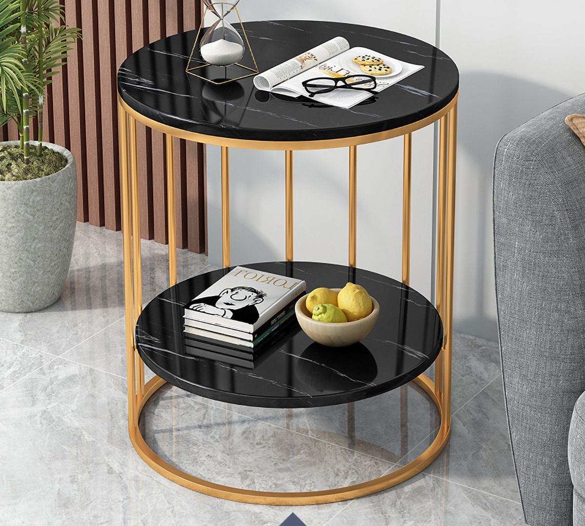 Matorino -Round Coffee and Side Accent End Table for Living Room with Metal & Engineered Wood Tabletop and Metal Frame.