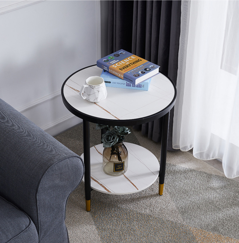 Matorino -Bedside Tables Round 2-Tier Sofa Side Coffee End Table, Balcony Leisure Display Rack, Home Modern Simple Small Furniture,(Sintered Stone Top).