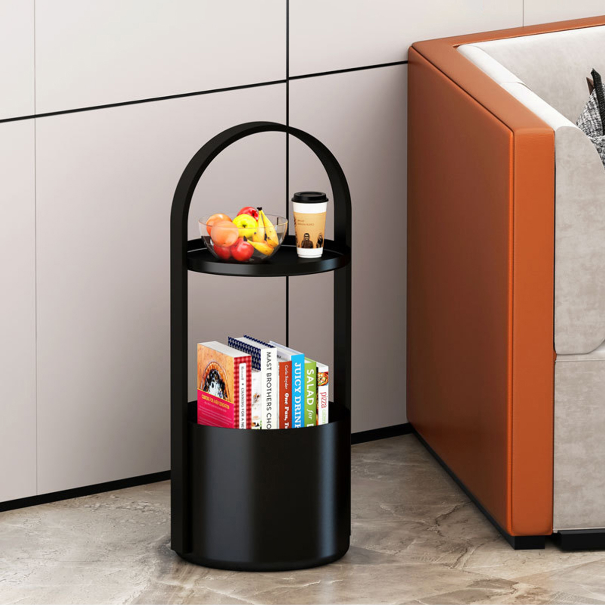 Matorino -Portable Coffee Table with Handle and Storage Basket, Nordic Light Luxury Creative Sofa Side Table, Corner Table Storage Racks, Accent Table for Living Room Bedroom.