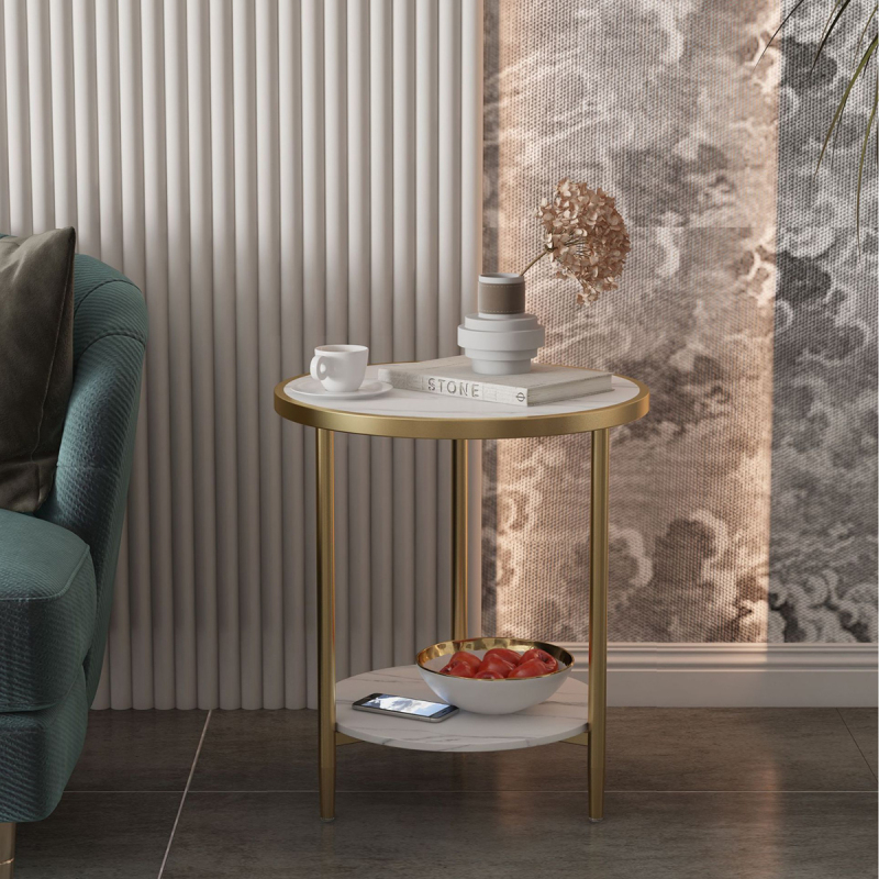 Matorino -Bedside Tables Round 2-Tier Sofa Side Coffee End Table, Balcony Leisure Display Rack, Home Modern Simple Small Furniture,(Sintered Stone Top).