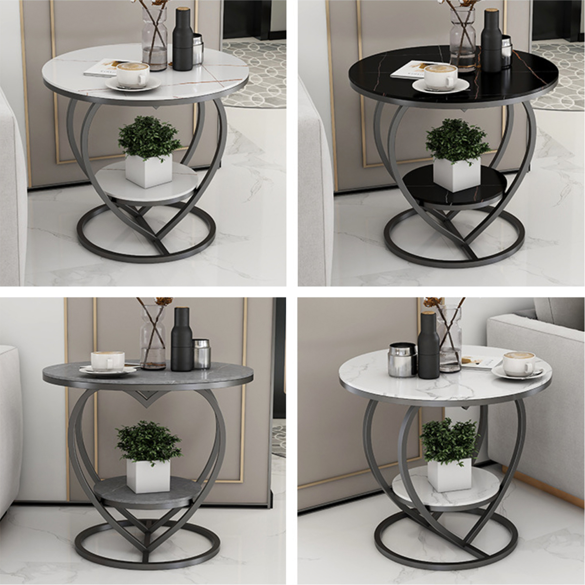 Matorino -Home End Table, Metal Nightstand, Coffee Round Table, Sofa Side Snack Table with Drawer Storage, 2-Tier Style Table for Living Room Bedroom.