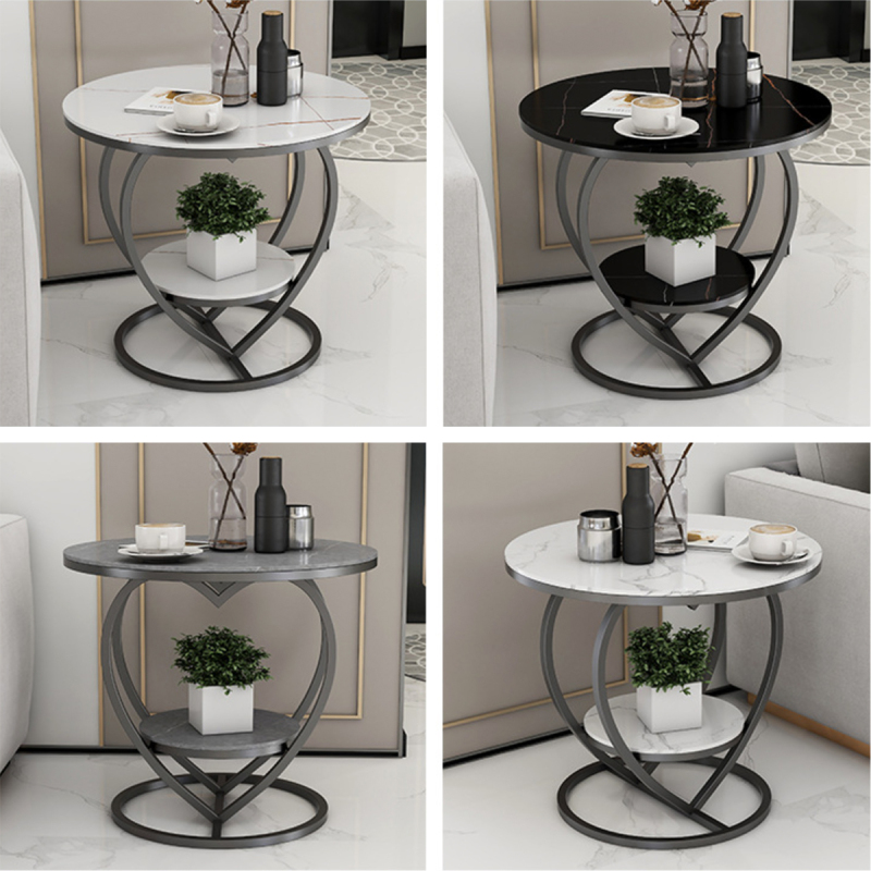 Matorino -Home End Table, Metal Nightstand, Coffee Round Table, Sofa Side Snack Table with Drawer Storage, 2-Tier Style Table for Living Room Bedroom.