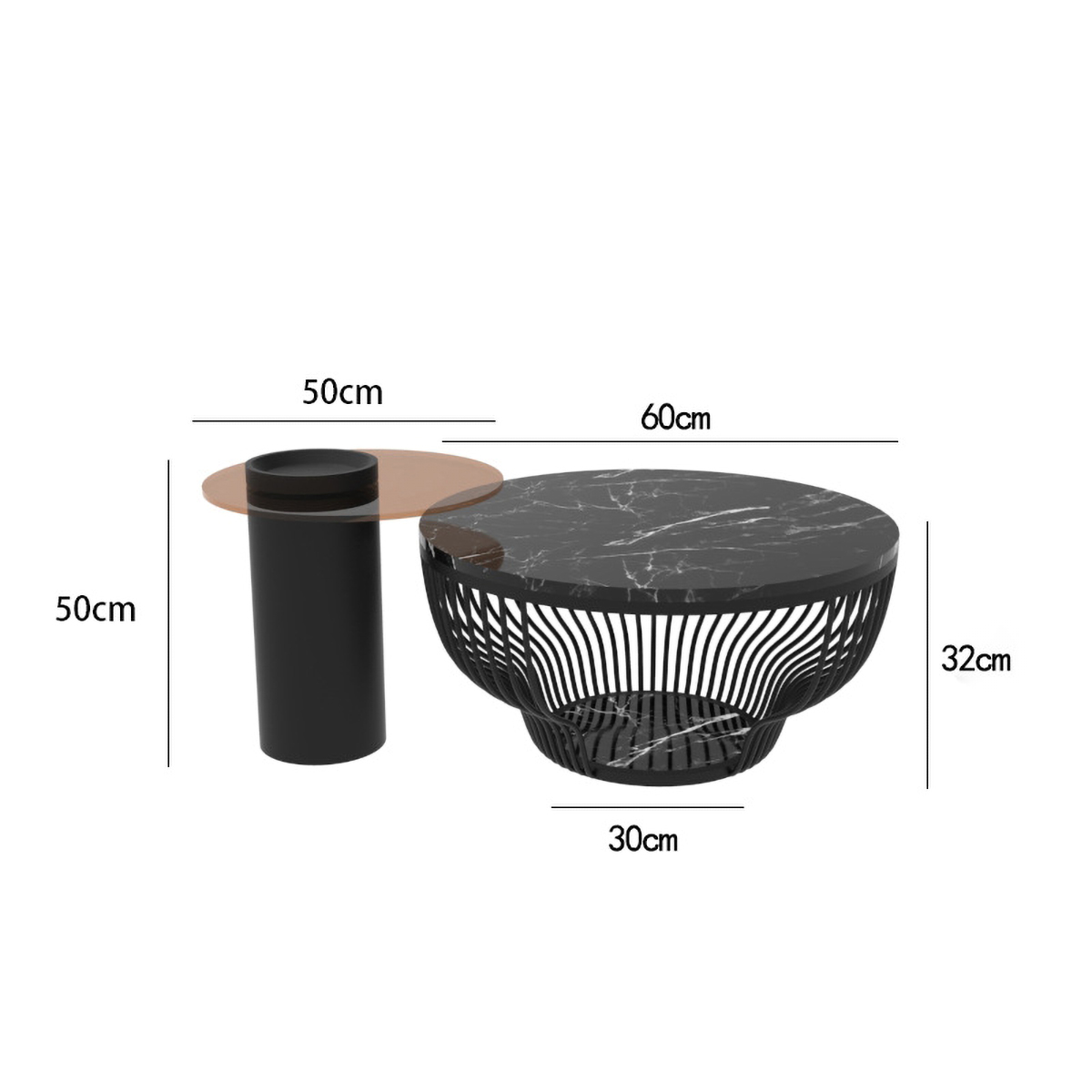 Matorino -Round Modern Coffee Table with Stone Base, Nordic Center Tea Table for Living Room, Entrance Hall Furniture, Proof Tempered Glass Desktop for Reception Room Office.