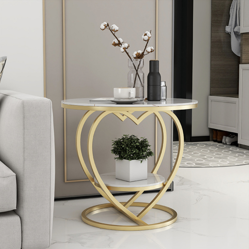 Matorino -Home End Table, Metal Nightstand, Coffee Round Table, Sofa Side Snack Table with Drawer Storage, 2-Tier Style Table for Living Room Bedroom.