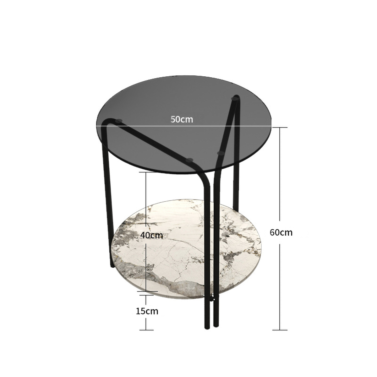 Matorino -2-Tier Round Coffee Table Glass, Simple Modern Center Table for Living Room Home, Sofa Side Table with Metal Steel Frame.