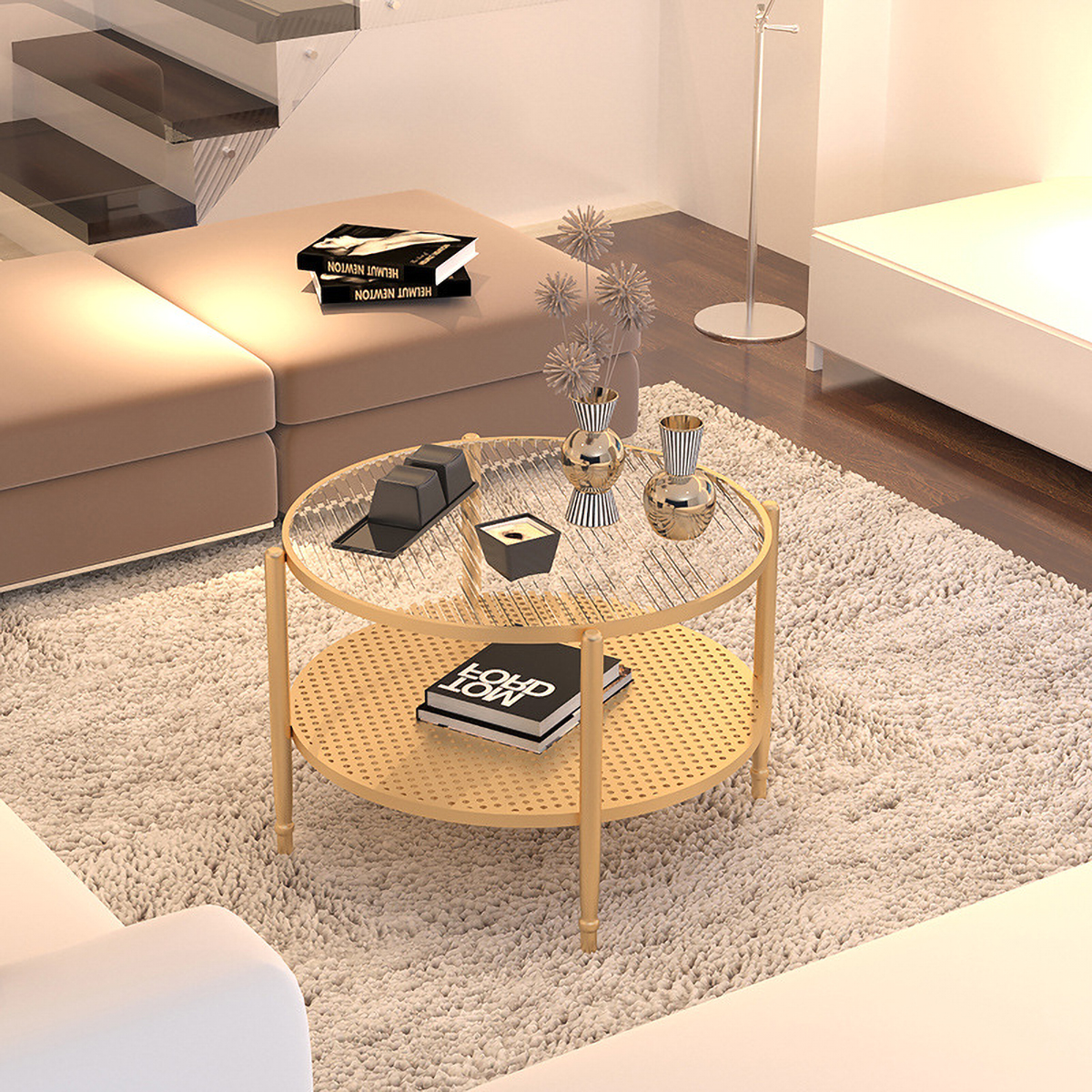 Matorino -Rustic Rattan Coffee Table, Nordic Living Room Coffee Tables With Storage, Entrance Hall Furniture.