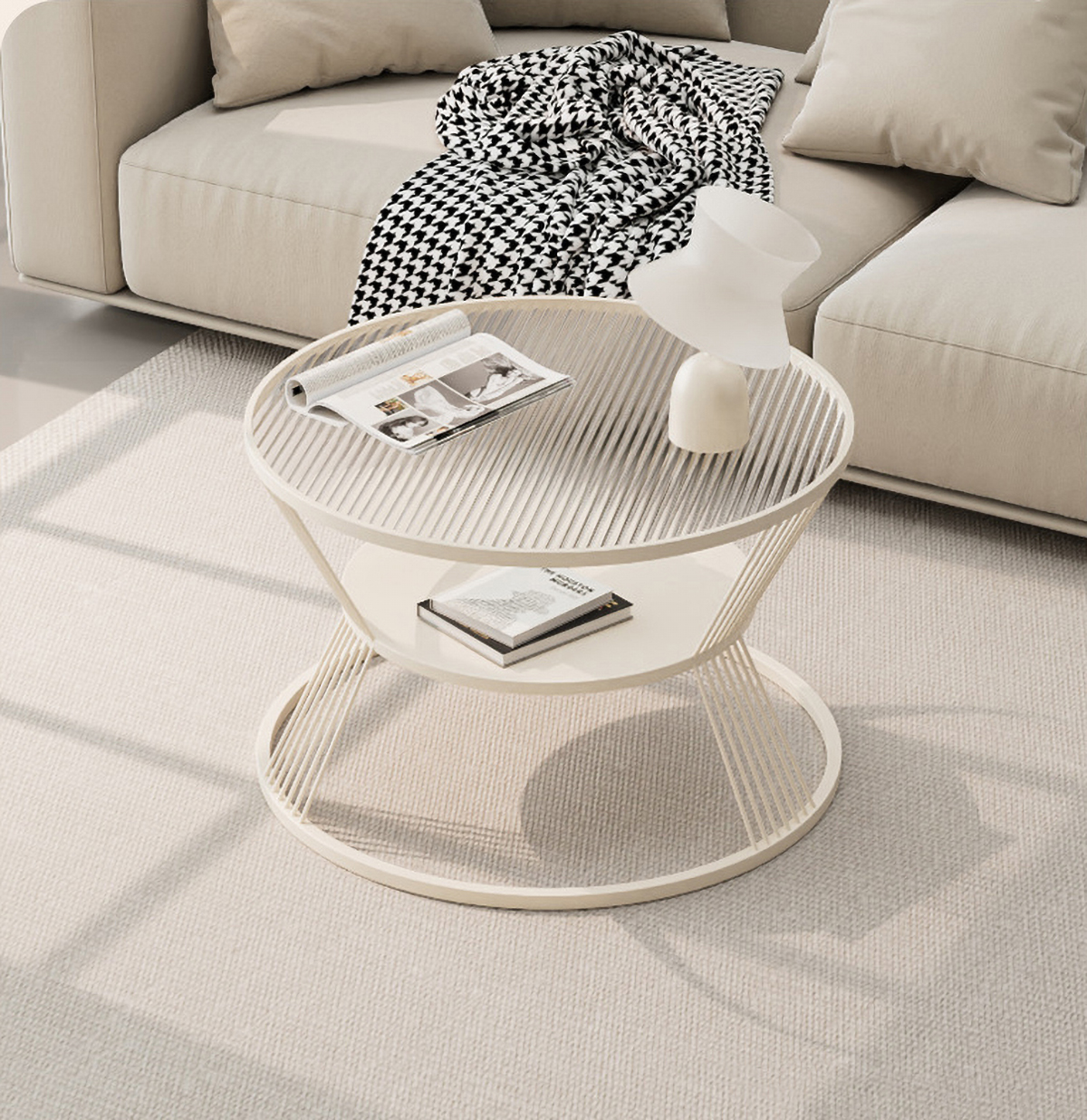 Matorino -End Table, 2 Tier Round Coffee Table with Open Storage Shelf for Living Room, Tempered Glass Table Top, Metal Frame.
