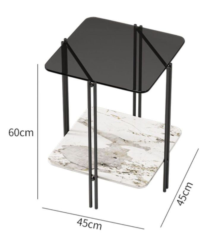 Matorino -Nordic side table, simple apartment glass sofa End table, 2-tier round table Glass Sofa Side Cabinet Slate, Light Luxury Creative Corner Table.