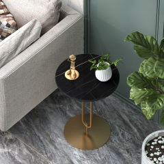 Matorino -End Table for Sofa, Stylish Round Marble Side Tables with Metal Base, Balcony Entryway Hallway Accent Table.