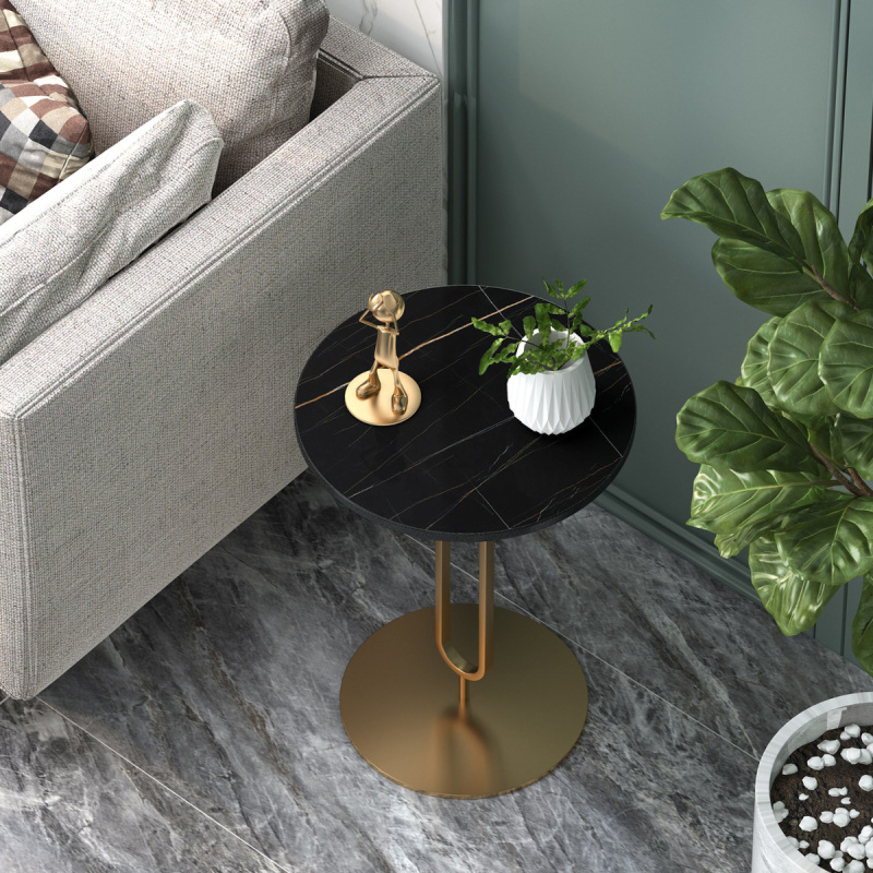 Matorino -End Table for Sofa, Stylish Round Marble Side Tables with Metal Base, Balcony Entryway Hallway Accent Table.