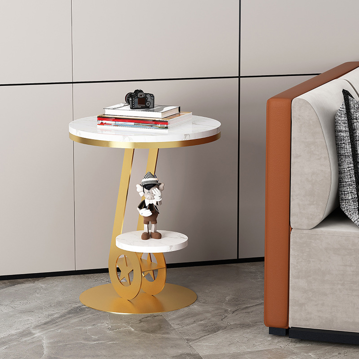 Matorino -Luxury Marble Sofa Side Table, Corner Table For Living Room, Sofa End Table, Small Round Coffee Table.