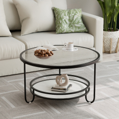 Matorino -Stylish and Practical Modern Round Glass Coffee Table, with Storage Included and Tempered Glass Top.