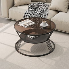Matorino -End Table, 2 Tier Round Coffee Table with Open Storage Shelf for Living Room, Tempered Glass Table Top, Metal Frame.