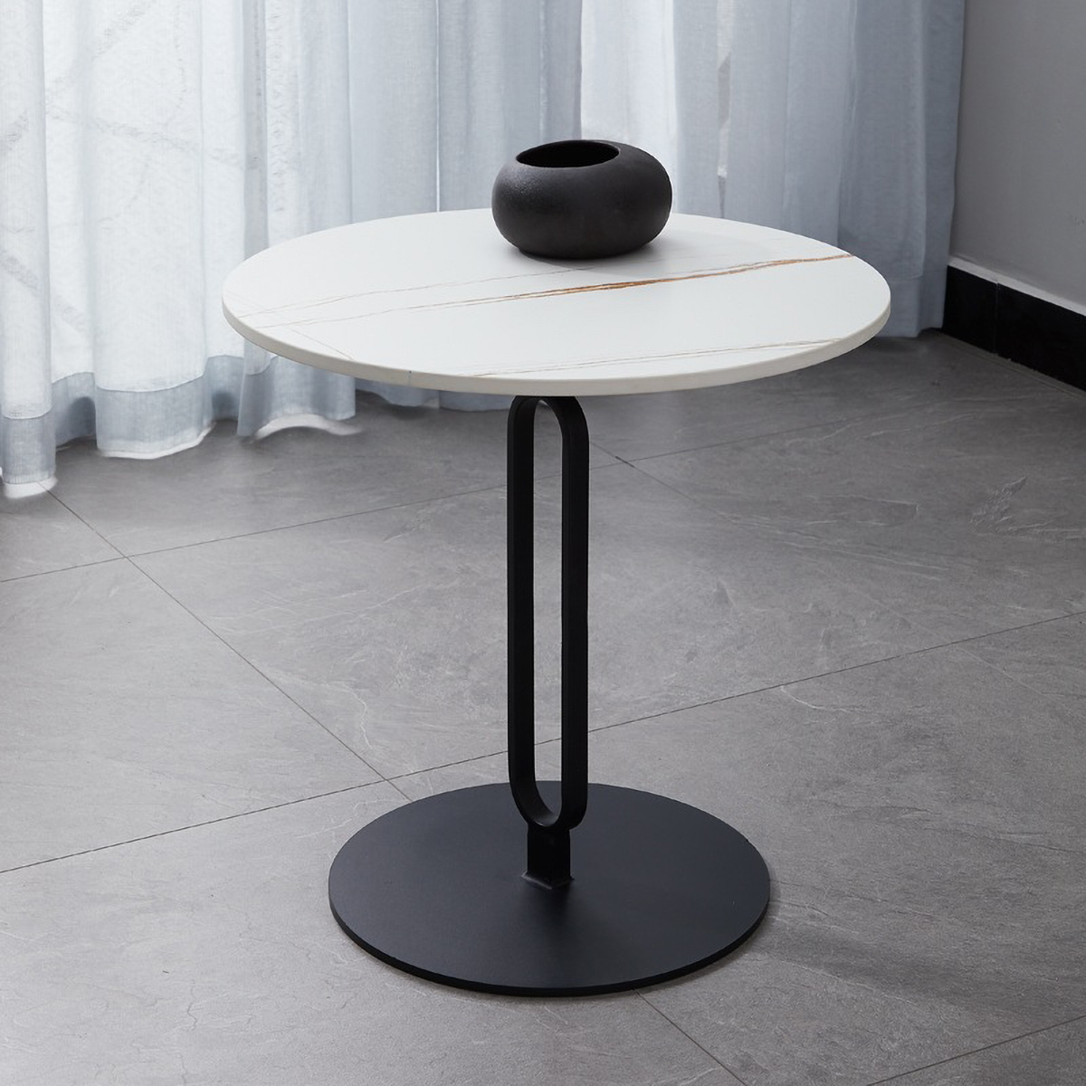 Matorino -End Table for Sofa, Stylish Round Marble Side Tables with Metal Base, Balcony Entryway Hallway Accent Table.