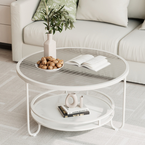 Matorino -Stylish and Practical Modern Round Glass Coffee Table, with Storage Included and Tempered Glass Top.