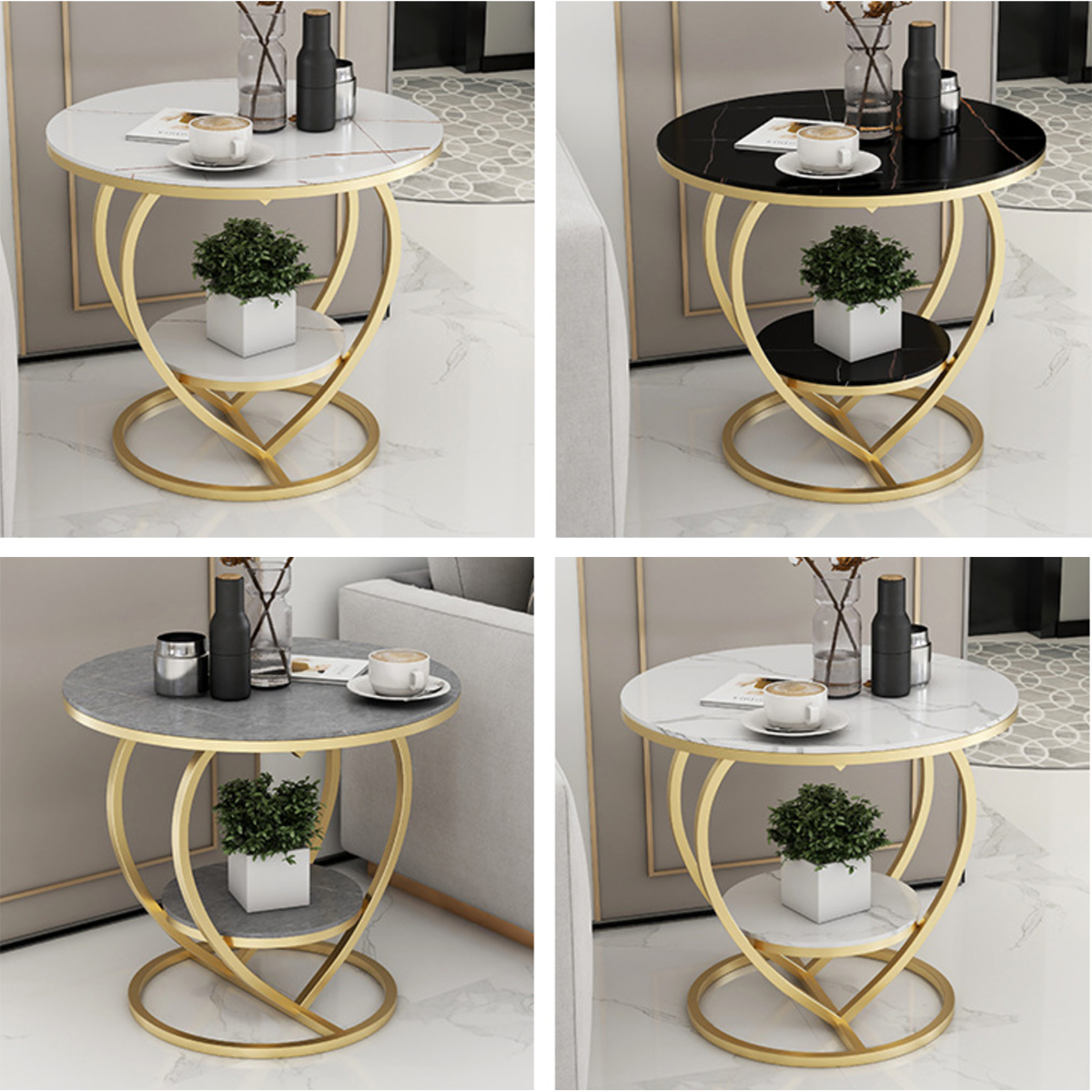 Matorino -Home End Table, Metal Nightstand, Coffee Round Table, Sofa Side Snack Table with Drawer Storage, 2-Tier Style Table for Living Room Bedroom.