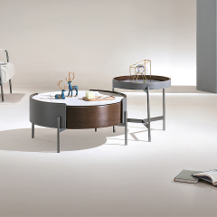 Matorino -Set of 2 Nesting Coffee Tables, Round Coffee Tables Steel Frame Storage Drawer for Small Spaces, Living Room or Lounge.