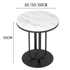 Matorino -Side Table, Modern Minimalist Round Slate Nightstand, Multifunctional White Top Sofa Coffee Table with Metal Frame, for Living Room and Bedroom.