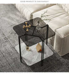 Matorino -Nordic side table, simple apartment glass sofa End table, 2-tier round table Glass Sofa Side Cabinet Slate, Light Luxury Creative Corner Table.