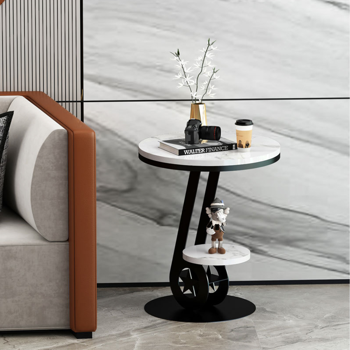Matorino -Luxury Marble Sofa Side Table, Corner Table For Living Room, Sofa End Table, Small Round Coffee Table.