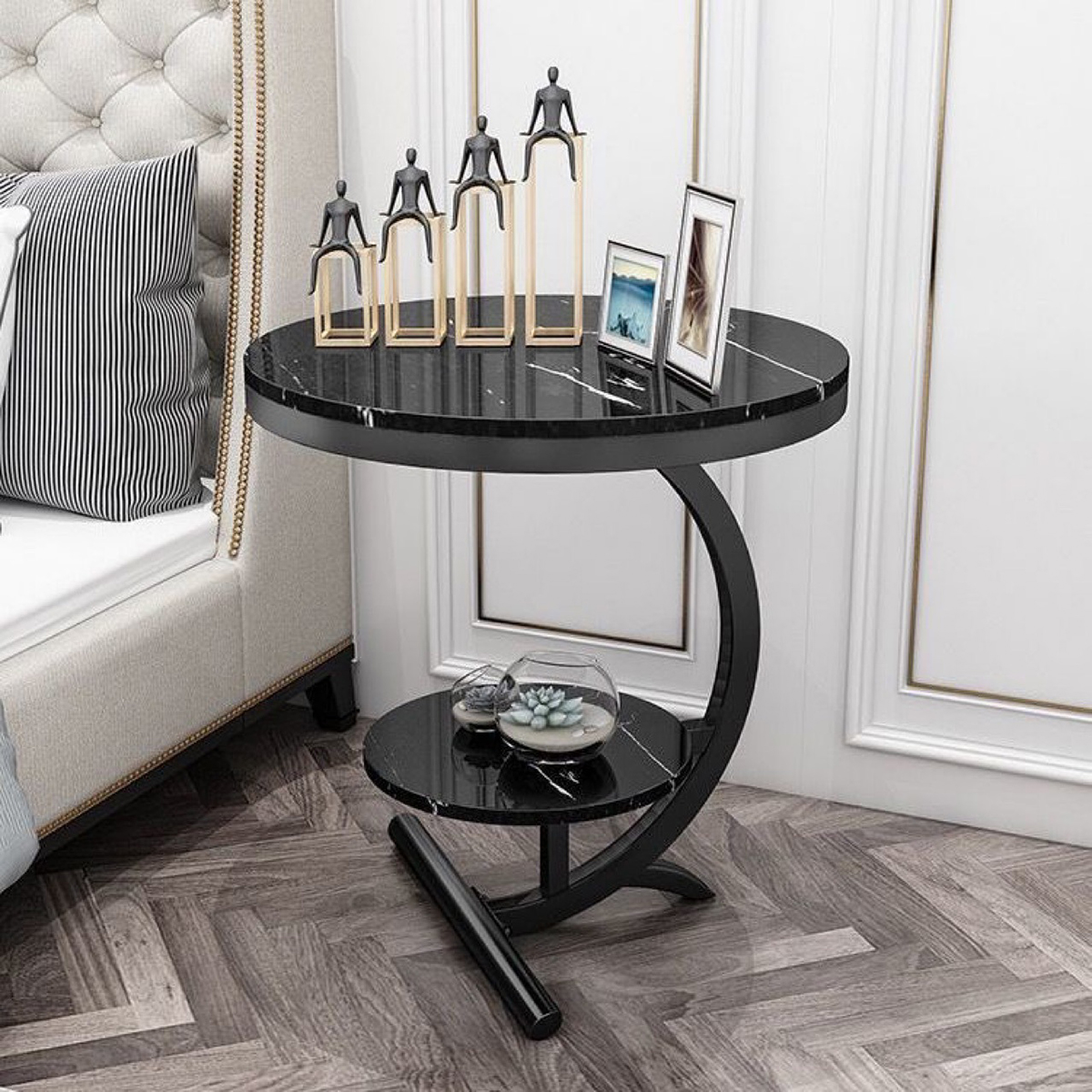 Matorino -Luxury Marble Sofa Side Table, Corner Table For Living Room, Sofa End Table, Small Round Coffee Table.