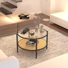 Matorino -Rustic Rattan Coffee Table, Nordic Living Room Coffee Tables With Storage, Entrance Hall Furniture.