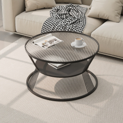 Matorino -End Table, 2 Tier Round Coffee Table with Open Storage Shelf for Living Room, Tempered Glass Table Top, Metal Frame.