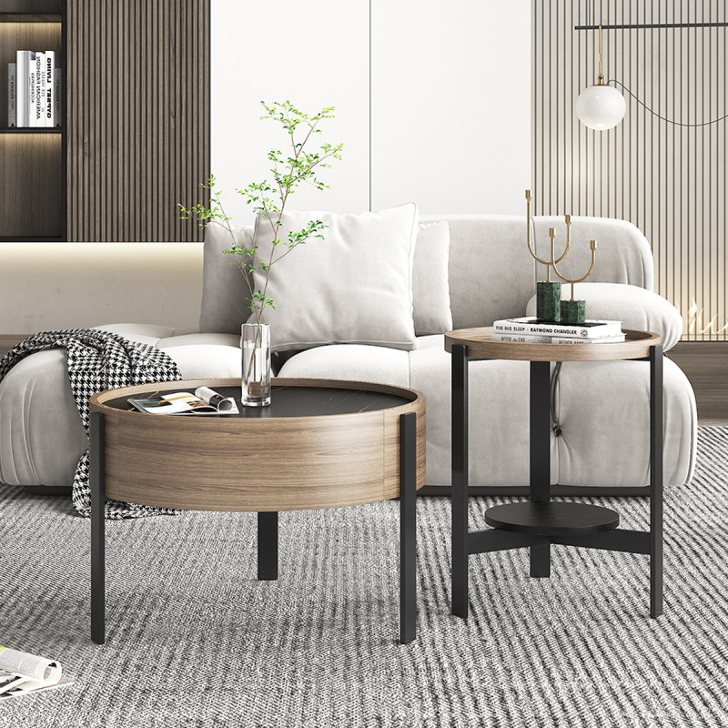 Matorino -Set of 2 Nesting Coffee Tables, Round Coffee Tables Steel Frame Storage Drawer for Small Spaces, Living Room or Lounge.