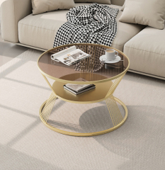 Matorino -End Table, 2 Tier Round Coffee Table with Open Storage Shelf for Living Room, Tempered Glass Table Top, Metal Frame.
