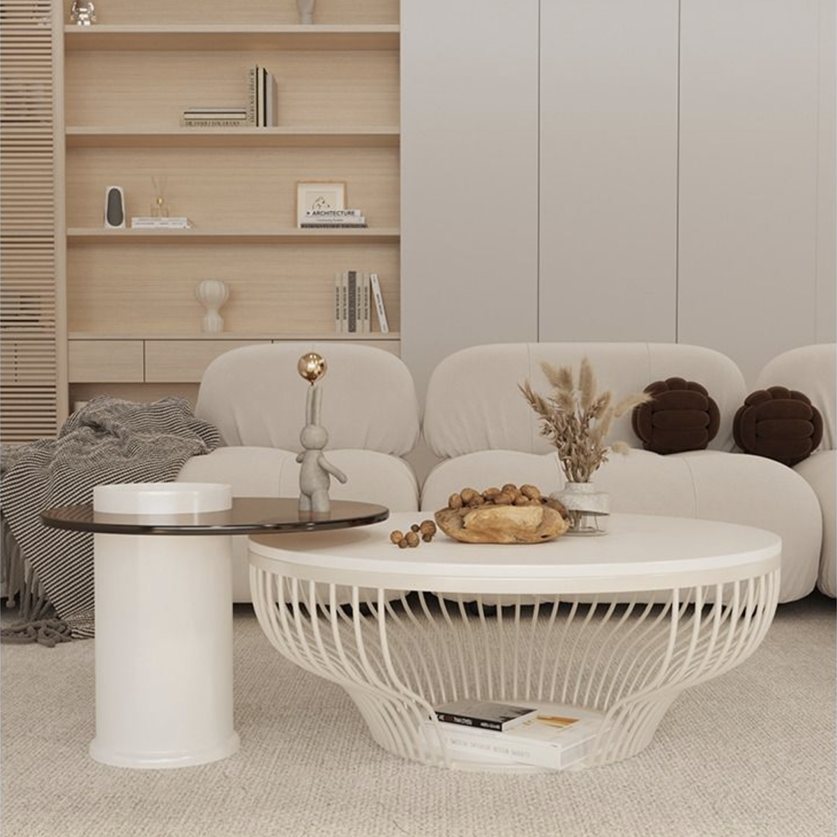 Matorino -Round Modern Coffee Table with Stone Base, Nordic Center Tea Table for Living Room, Entrance Hall Furniture, Proof Tempered Glass Desktop for Reception Room Office.