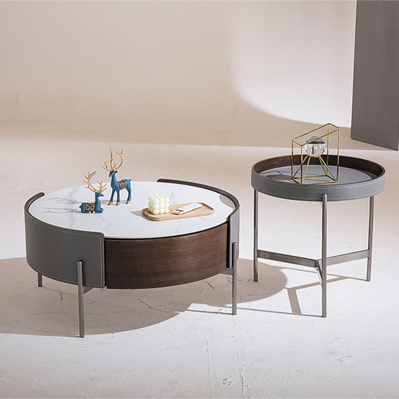 Matorino -Set of 2 Nesting Coffee Tables, Round Coffee Tables Steel Frame Storage Drawer for Small Spaces, Living Room or Lounge.