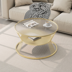 Matorino -End Table, 2 Tier Round Coffee Table with Open Storage Shelf for Living Room, Tempered Glass Table Top, Metal Frame.