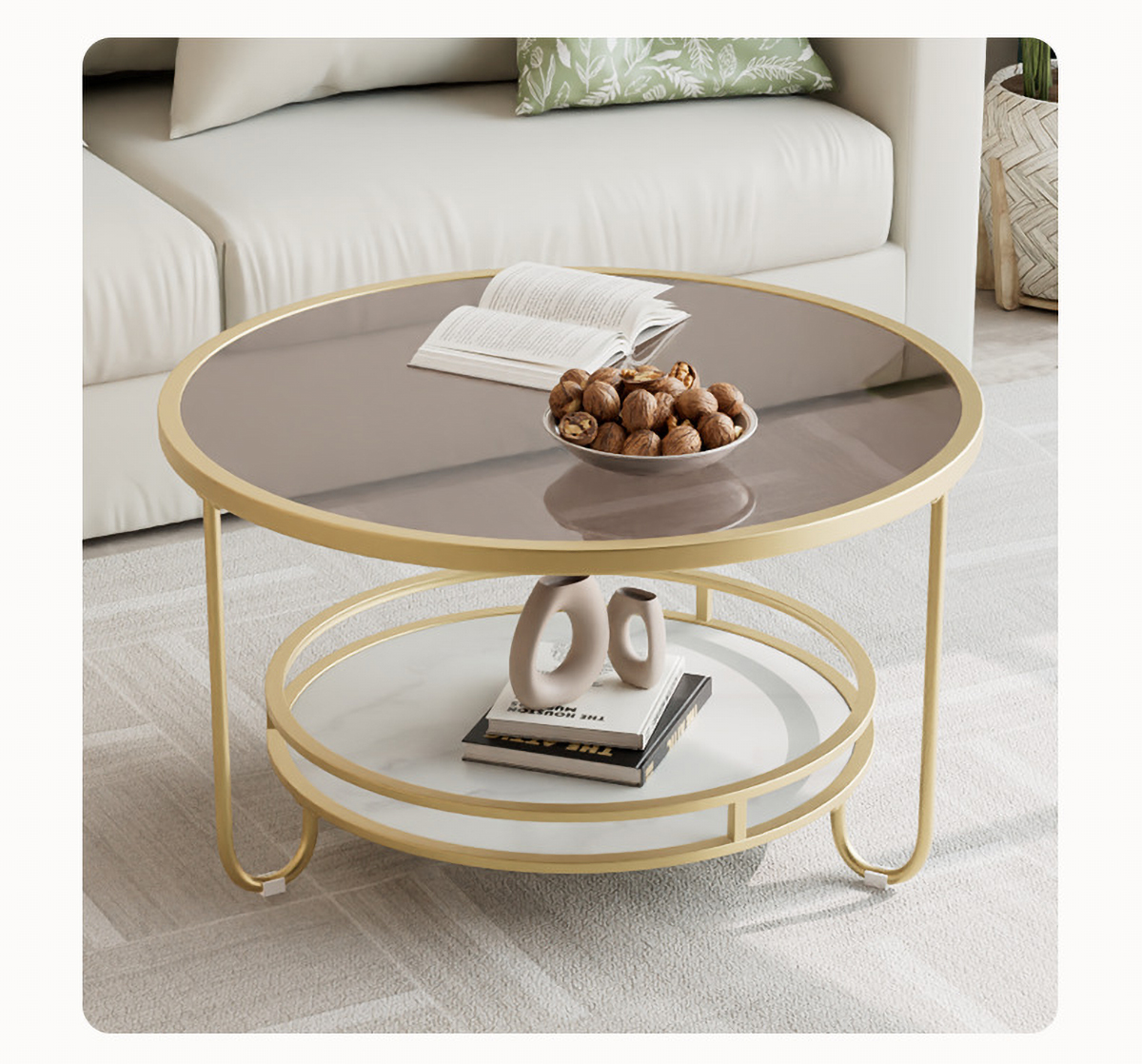 Matorino -Stylish and Practical Modern Round Glass Coffee Table, with Storage Included and Tempered Glass Top.