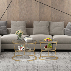 Matorino -End Table, 2 Tier Round Coffee Table with Open Storage Shelf for Living Room, Tempered Glass Table Top, Metal Frame.